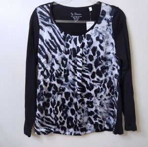 Chico's Claudia Top Charming Cheetah Black Ecru Size 8